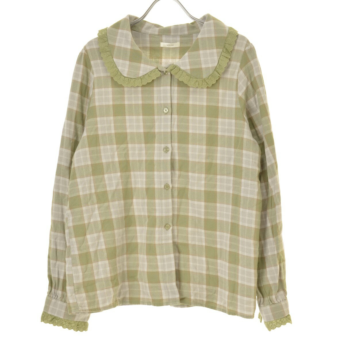【中古】【期間限定値下げ】apres jour / アプレジュールチェックフリルレースシャツ長袖ブラウス【cacfahcd-l】
