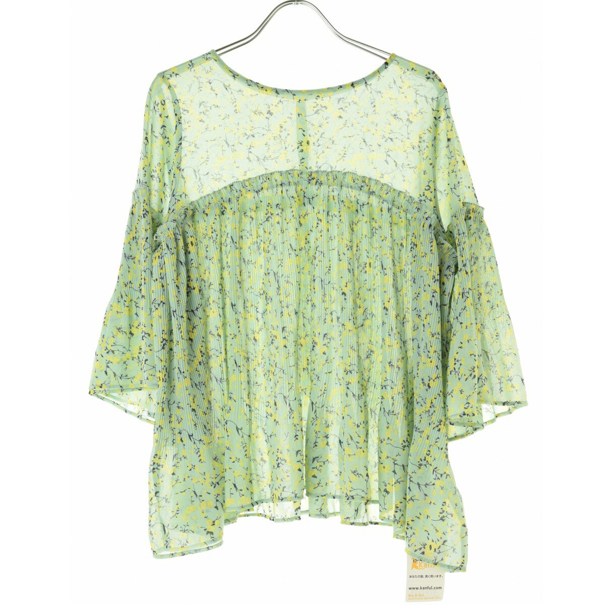 楽天ブランド古着の買取販売カンフル【中古】【期間限定値下げ】mysty woman / ミスティーウーマンMW860077AL 小花柄プリーツ七分袖ブラウス【cacfaecc-l】