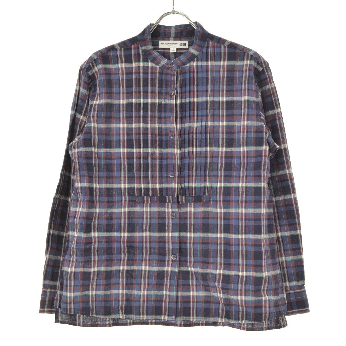 UNIQLO × INES DE LA FRESSANGE / ユニクロ × INES DE LA FRESSANGEコットンリネン バンドカラー チェック長袖ブラウス