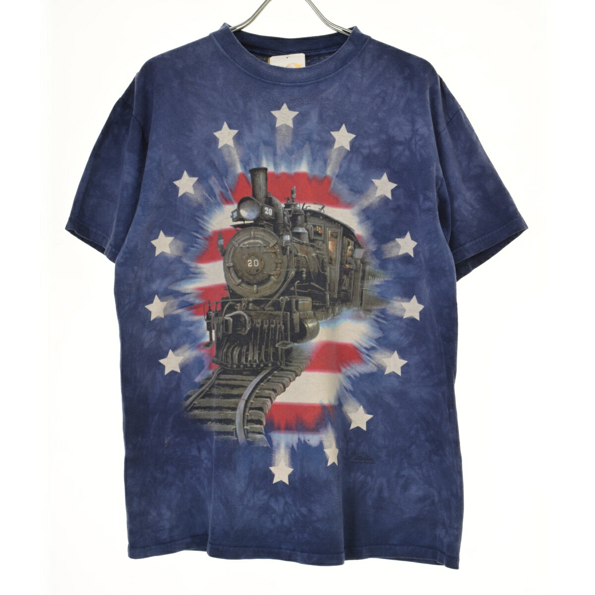 THE MOUNTAINタイダイ染め steam locomotive 蒸気機関車プリント半袖Tシャツ