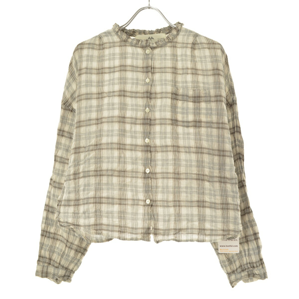 【中古】【期間限定値下げ】pual ce cin / ピュアルセシンチェックフリル長袖ブラウス【cacfbcce-l】