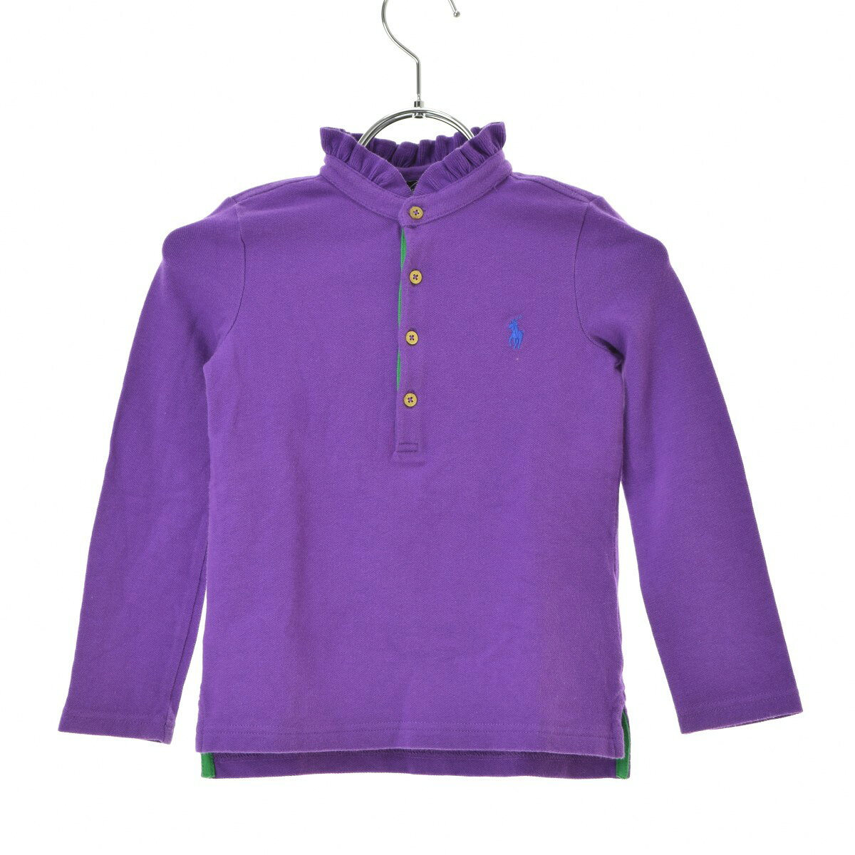 #POLORALPHLAUREN#X1b#X1c#X1d#X1e#X1f#Y26#Y27#Y28#Y29#Y2a#S16#S17#S18#S19#S1a#POLO RALPH LAUREN#パープル系#刺繍・レース#表記サイズ：4/4T#コンディションC##キッズ#インナー#春#BRANDPOLO RALPH LAUREN / ポロ ラルフローレン ITEMポニ-刺繍 フリルバンドカラー 鹿の子長袖ポロシャツ(G006337275) POLO RALPH LAUREN Condition : C S 新品 A 使用感がなく試着程度の品 B 使用感があまりなく目立つダメージがないUSED品 C 使用感はあるがダメージが比較的目立たないUSED品 D 使用感があり汚れなどのダメージが目立つUSED品 E かなりの使用感があり破れやシミなどのダメージが目立つUSED品 Item Information ATTENTIONダメージについて USED品となりますので、多少の使用感があり、ロゴ刺繍下に汚れが見られますが、その他ダメージや汚れはございません。 表記サイズ4/4T 実寸肩幅約24cm 着丈約40.5cm 身幅約29cm 袖丈約37.5cm※実寸は手作業で採寸しておりますので、1cm〜2cmの誤差が生じる場合がございますので何卒ご了承お願いいたします。 ※「換算サイズ」と表記されている数値につきましては、表記サイズを基準に日本サイズへ換算表を元に換算しております。詳しくは[サイズについて]をご参照ください。 カラー(弊社規定)パープル系※ご使用のモニタやブラウザによって、画像の色味が異なって見えることがありますので何卒ご了承お願いいたします。 素材 本体・綿98％、ポリウレタン2％、リブ部分・綿100％ 付属品 - 裏地 - その他の特徴 サイドスリット、開閉部：ボタン このアイテムにつけられているキーワード#POLO RALPH LAUREN##パープル系##刺繍・レース##表記サイズ：4/4T##コンディションC##キッズ##インナー##春# 関連商品 このブランドの他の商品を見る このタイプの商品を見る ※商品詳細で気になる点がございましたらお気軽にお問い合わせください。 Brand Introduction POLO RALPH LAUREN / ポロ ラルフローレン 1967年スタートの歴史あるブランド。古典的で優雅なスタイルをイメージさせるスポーツ「POLO」という乗馬競技にちなんで名付けられました。プレミアムなライフスタイルを提供するPOLO RALPH LAURENは世界中で愛用されるブランドです。