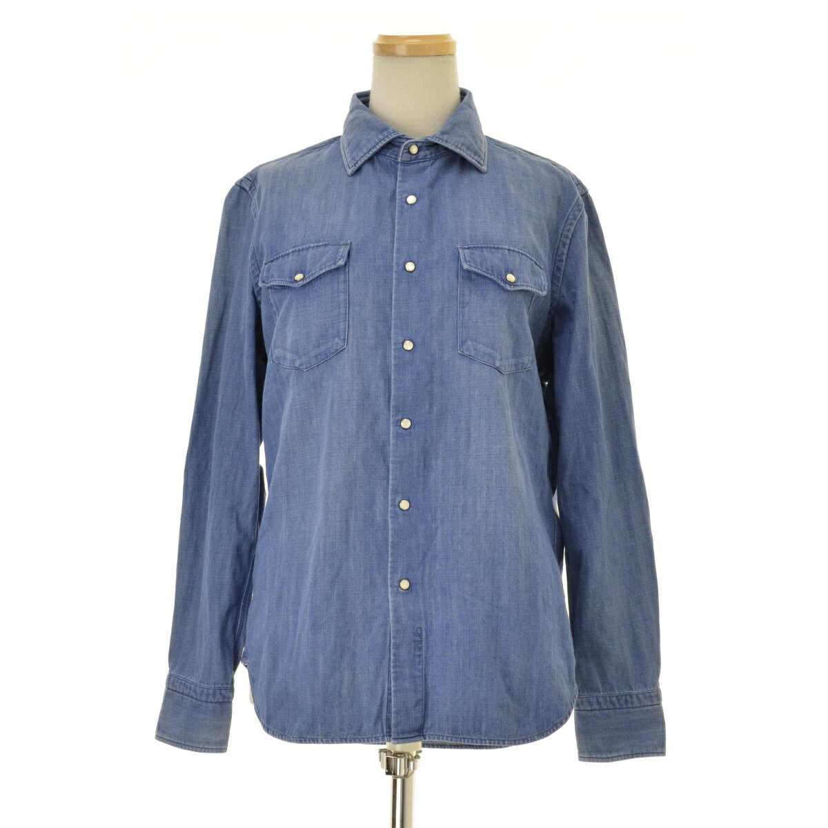 45rpm フリル インディゴ デニム シャツ ブラウス 45R45rpm 綿100