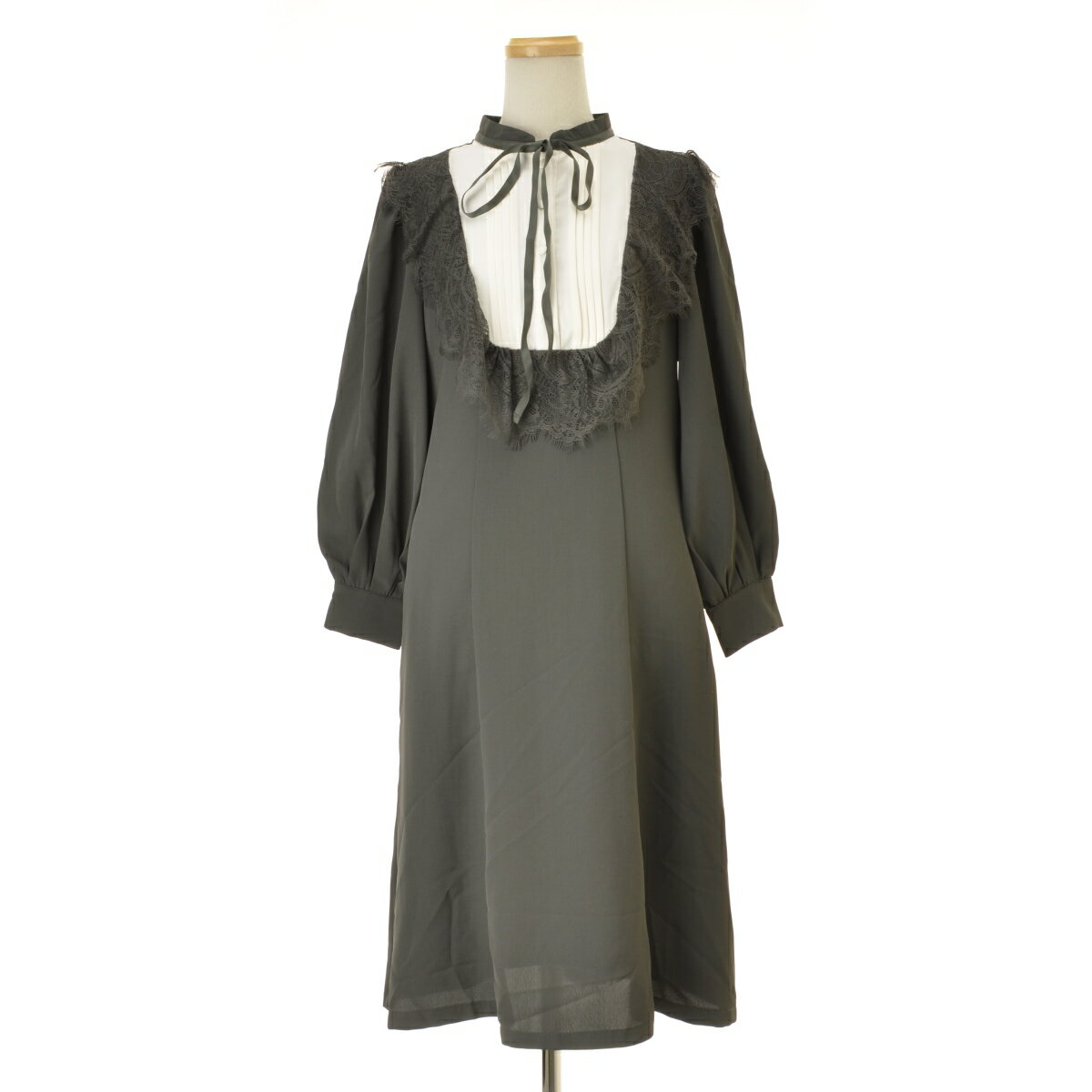 tocco closet186-169731 fioles リボン付きレース装飾ヨーク切り替え長袖ワンピース