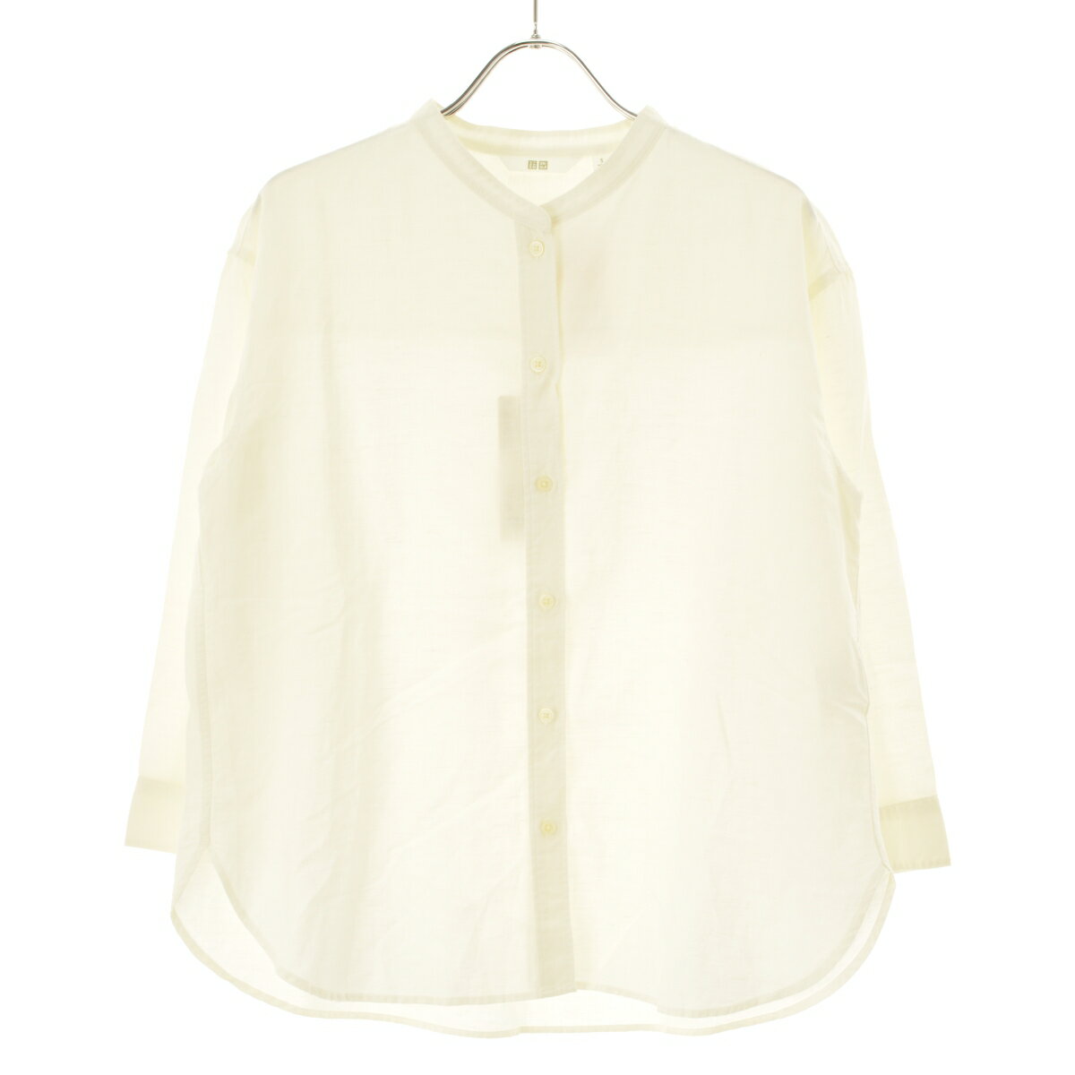 【中古】UNIQLO / ユニクロ455753 リネンブレンドバンドカラーシャツ七分袖ブラウス【cacfbabb-l】