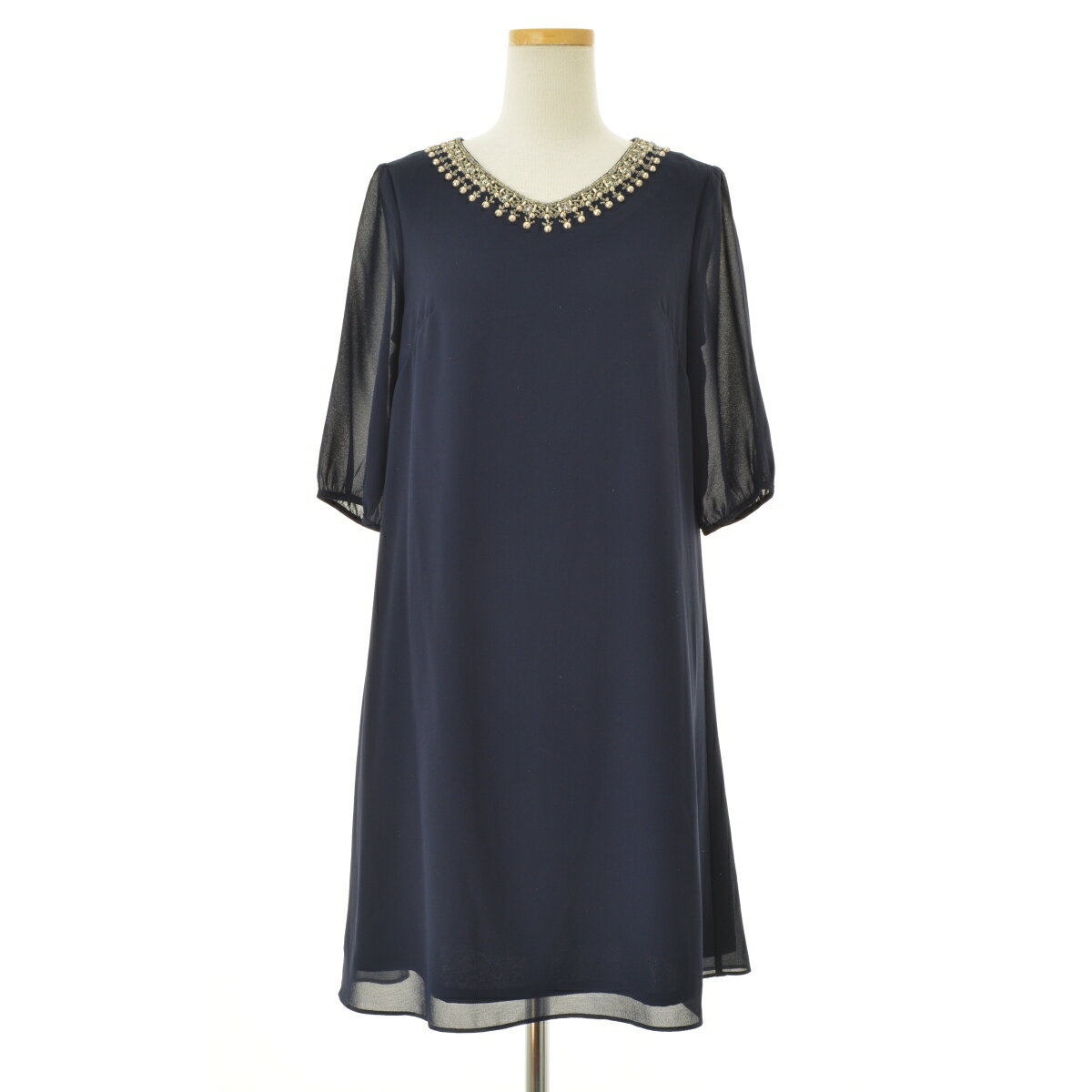 【中古】BEAMS Lights / ビームスライツ52260265012 ビジューシフォン五分袖ワンピース【cacfafda-l】