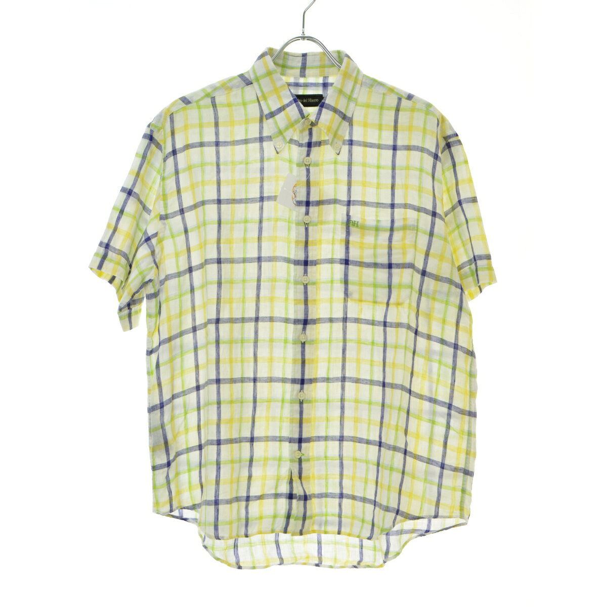 【中古】Pedro del Hierro / ペドロ デル イエロチェックリネン半袖シャツ【cacgajca-m】