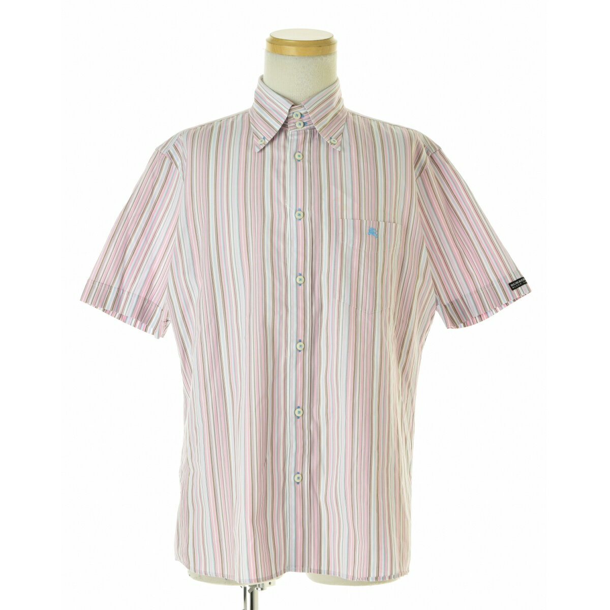 【中古】BURBERRY BLACK LABEL / バーバリーブラックレーベルBMW30-217-14 マルチストライプ ボタンダウン半袖シャツ【cacfag...