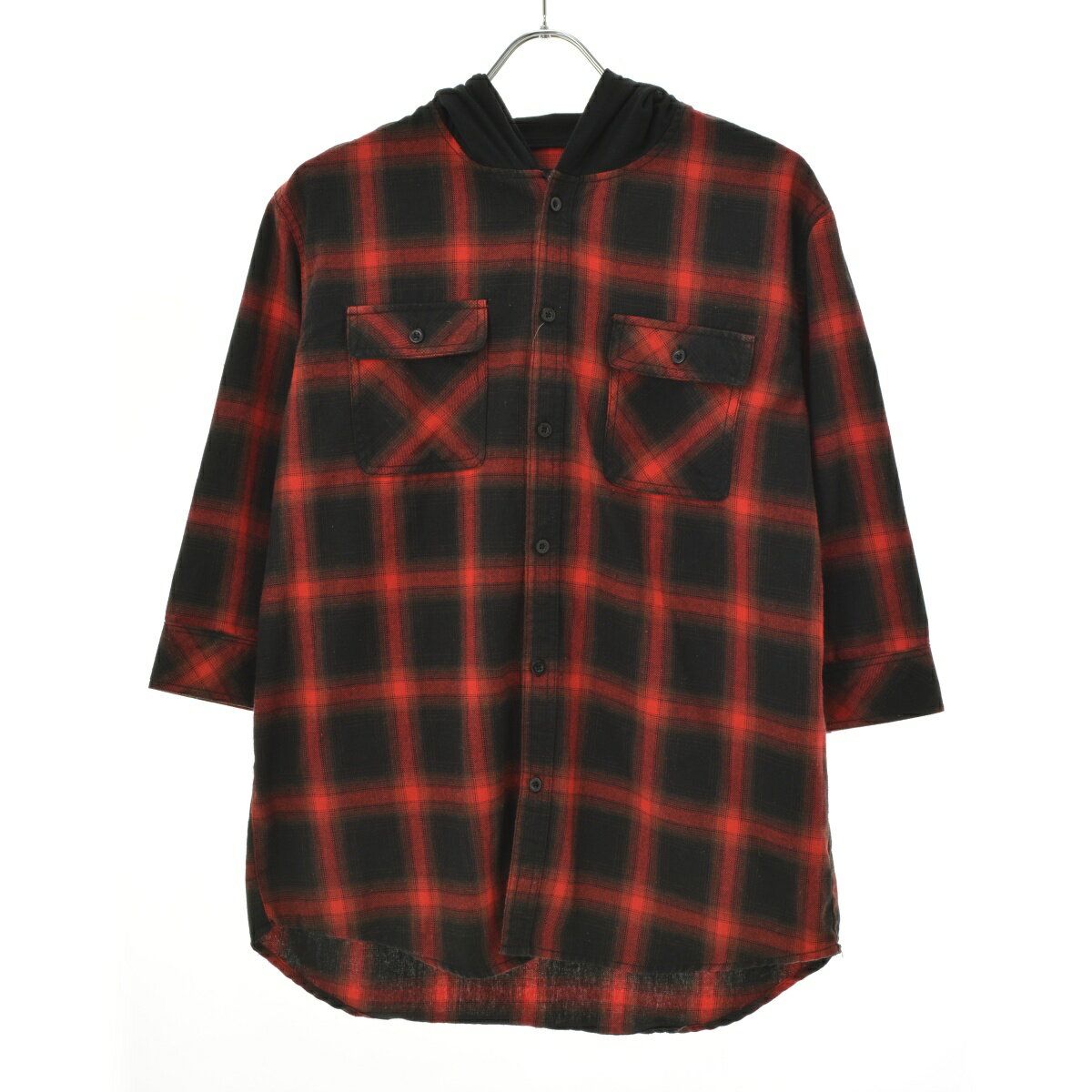 【中古】【期間限定値下げ】in the attic / インジアティックフード付チェック七分袖シャツ【cacdbacg-m】