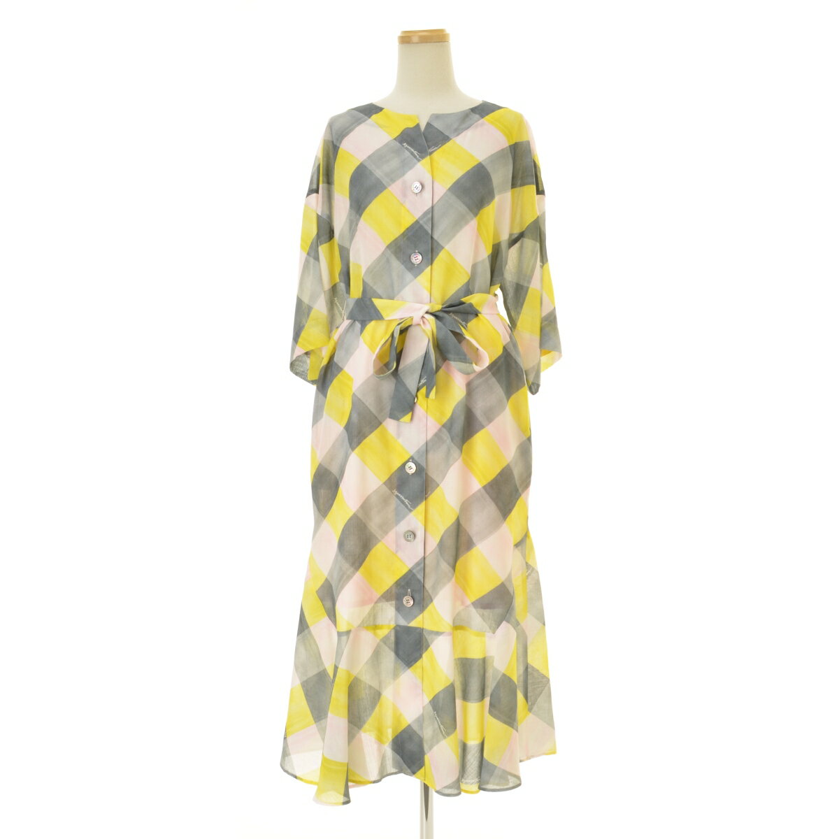 【中古】Aquascutum / アクアスキュータム5020116085 チェックプリント シャツロング七分袖ワンピース【cacfagah-l】