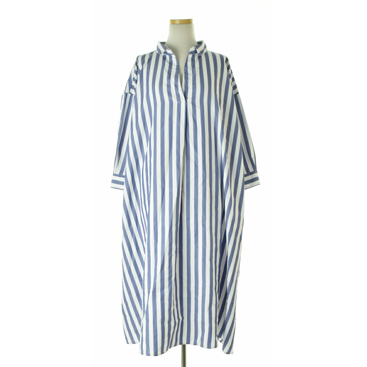 【中古】RAY CASSIN / レイカズンスリットネック ストライプ長袖ワンピース【cacfbaaj-l】