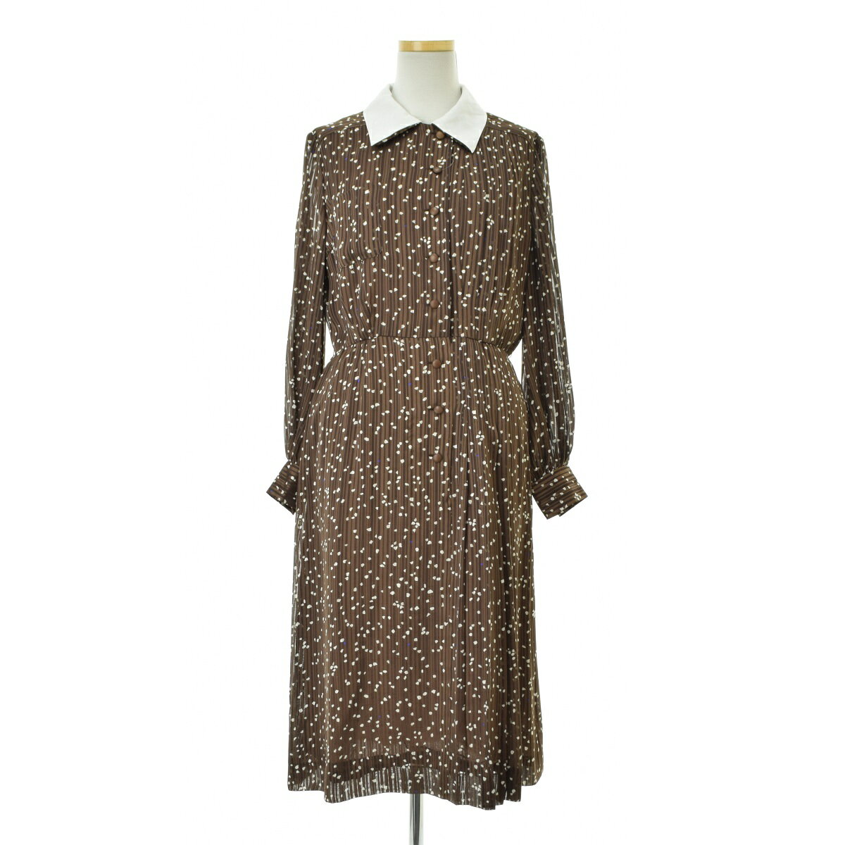 【中古】NINARICCI / ニナリッチストライプ 襟付きロング長袖ワンピース【cacgagcg-l】