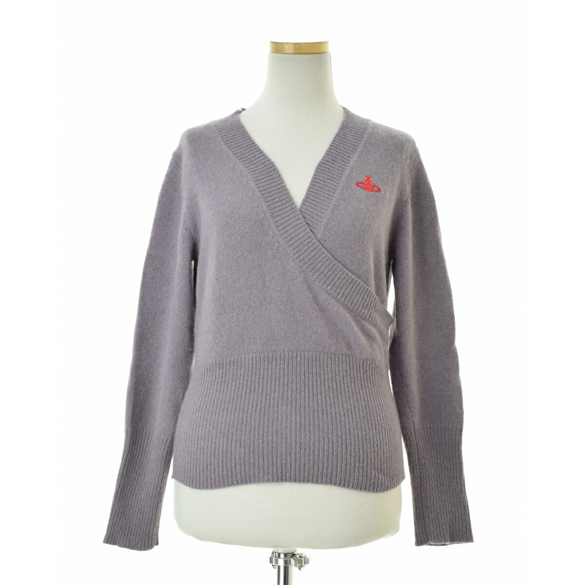 VIVIENNE WESTWOOD REDLABEL / ヴィヴィアンウエストウッド レッドレーベルオーブ刺繍 アンゴラウール カシュクールデザイン長袖ニットセーター