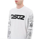 ディースクエアード (DSQUARED2)　 メンズ ロンTシャツ 長袖メンズ クルーネック 丸首 カットソープリント クルーネック ロンシャツDSQUARED2-S71GD1277【ホワイ】メンズ 新品　イタリア製