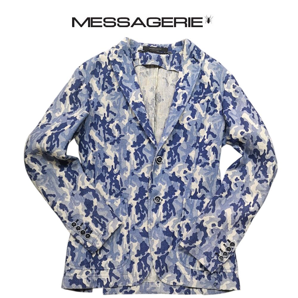 Rakuten - メッサジェリエ(Messagerie) 　メンズ サマーリネンジャケット ブルーカモフラジャケット 送料無料 Messagerie-149117