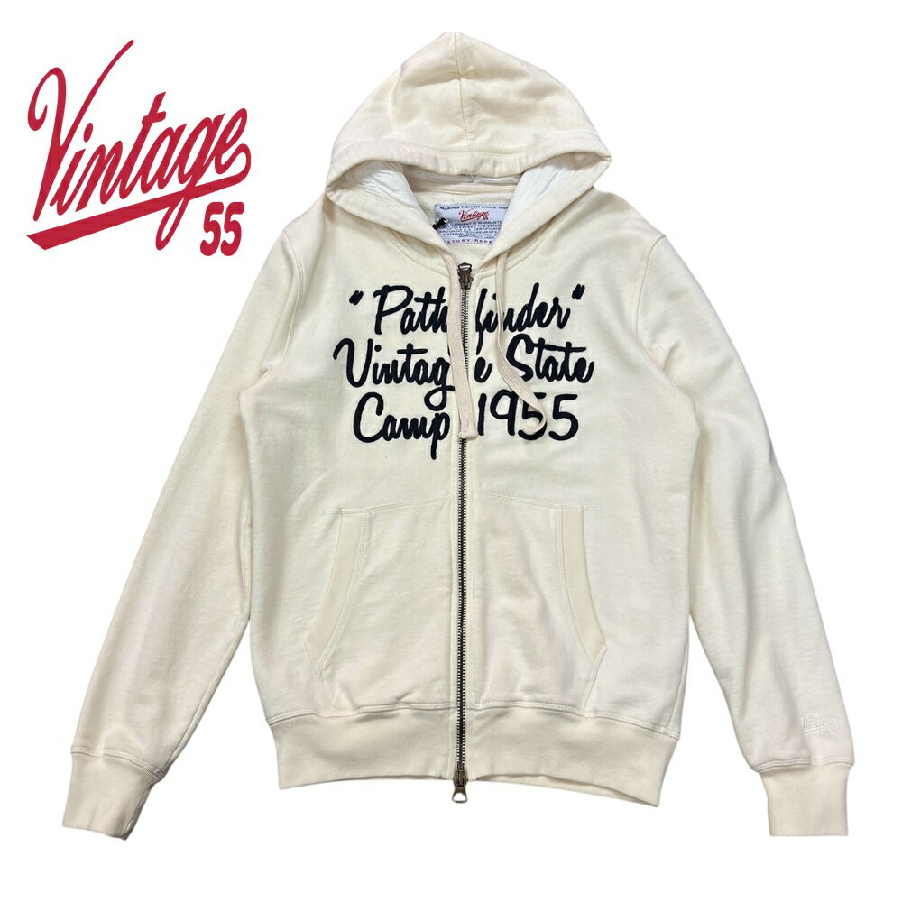 ヴィンテージ55(VINTAGE55)メンズ フロントロゴステッチフーデッド パーカー 長袖 フーディーメンズ 新品 送料無料