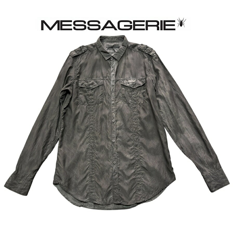 Rakuten - メッサジェリエ(Messagerie) 　メンズ シャツ　ヴィンテージ シルクシャツ エポレット付き　ミリタリーシャツ 　後染め加工　送料無料 Messagerie-131497