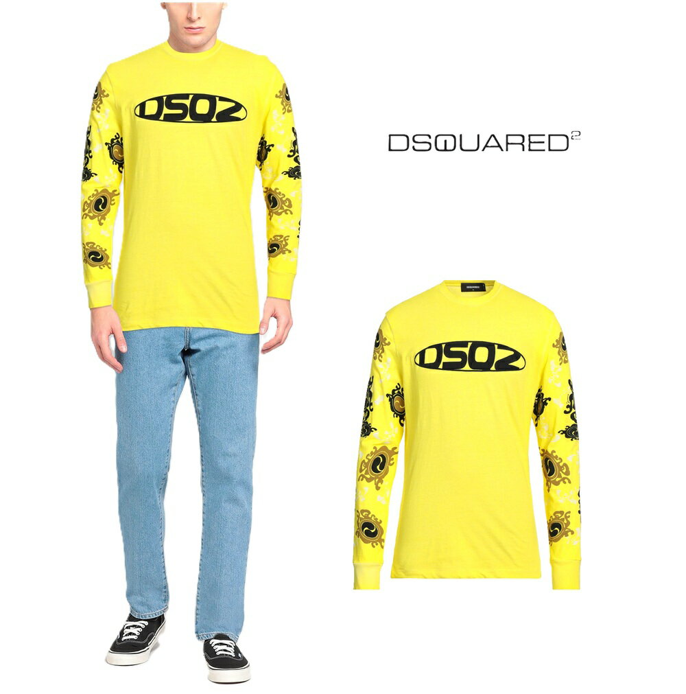 Rakuten - ディースクエアード (DSQUARED2)　 メンズ 長袖ロンT【イエロー】メンズ 新品　イタリア製ー メンズ クルーネック 丸首 ロングスリーブ ロゴプリント クルーネック DSQUARED2-S71GD1276新品未使用　送料無料