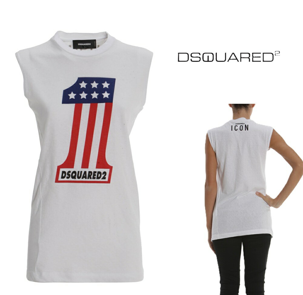 乐天商城 - ディースクエアード (DSQUARED2)　 レディース　タンクトップ　オーバーサイズクラッシュ加工　イタリア製ー ロゴプリント クルーネック DSQUARED2-S72GC890新品未使用　送料無料