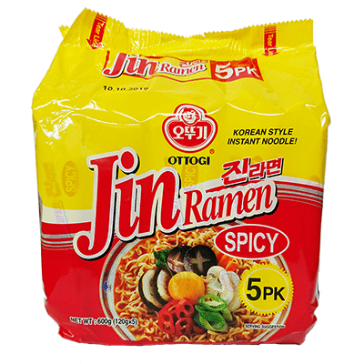 【オットギ】ジンラーメン　辛口　120g×5個　★1個当たり￥124.2(税込)　《韓国ラーメン インスタントラーメン 袋ラーメン 辛いラーメン オットギ オトギ JinRamen》のサムネイル