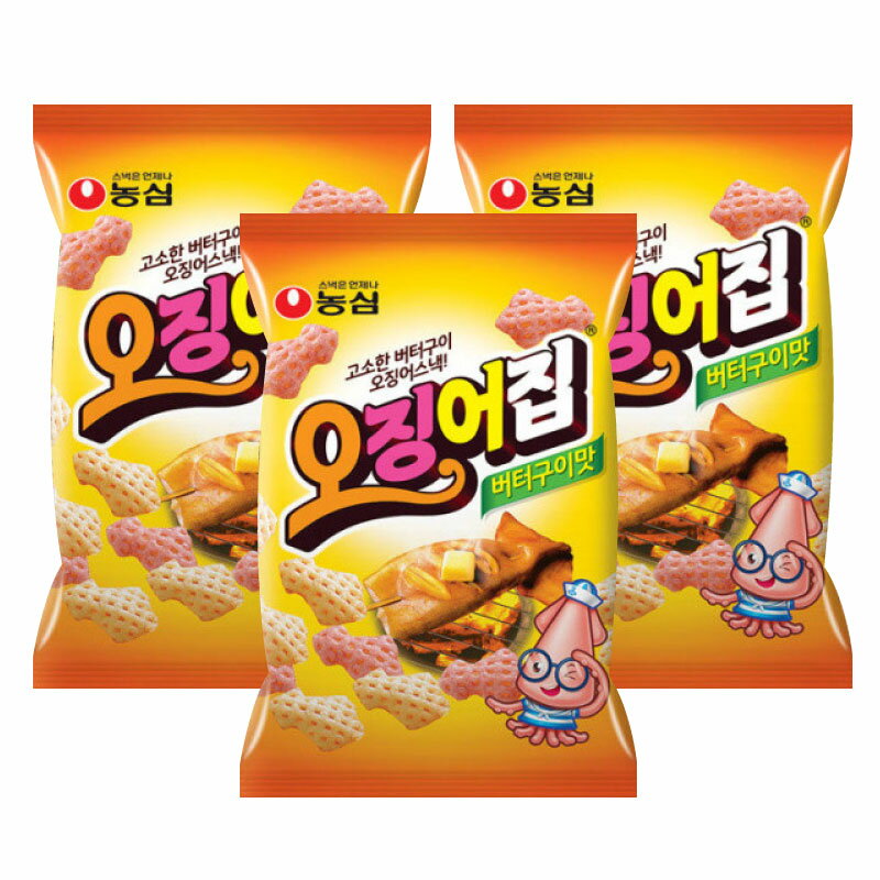 【農心】オジンオチップ バター焼き味 83g・イカチップ「3個」韓国お菓子　サツマイモ　お菓子 韓国　韓国食品　スナック　イカのサムネイル
