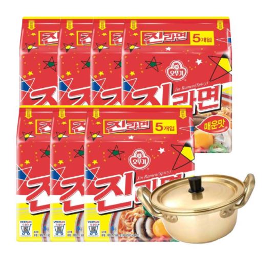 乐天商城 - （送料無料）ジンラーメン(辛口)1BOX35個+韓国ラーメン専用鍋付き(14cm)
