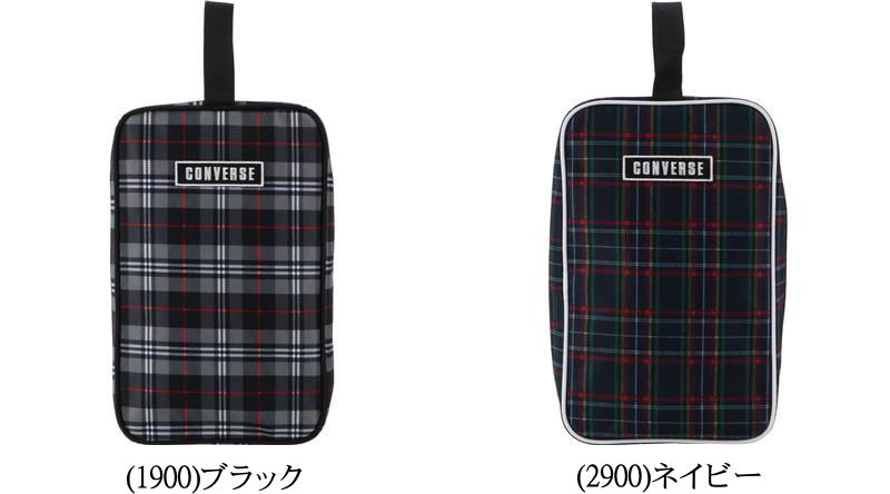 ※店頭在庫品 ■メーカー コンバース（CONVERSE） ■品番 C2052096 ■品名 バスケット シューズケース (1足入) シューズバッグ ■カラー (1900)ブラック (2900)ネイビー ■サイズ 横34×縦21×奥行14cm ■品質・素材 ポリエステル ■特徴 バスケットボールだけでなくさまざまなスポーツシーンで活躍するシューズケース。トレンドのチェック柄を全面昇華プリントで仕上げました。