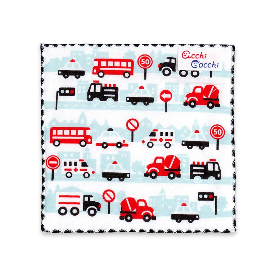 ミヤモトタオル 宮本 ハンカチ 子供ハンカチ acchi cocchi くるま 日本製 ブルー 約15×15cm 02930