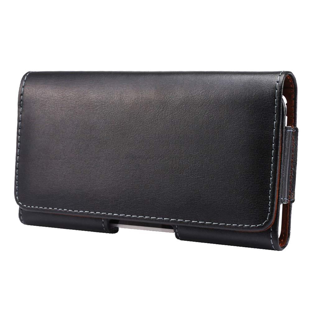 スマホケース 5.5インチ 横 ベルトホルダーポーチ レザー対応機種i Phone 11 pro,i Phone 11,i Phone XR,Galaxy S10,Xperia XZ1,AQUOS sense 3 ブラック(5.5インチ)