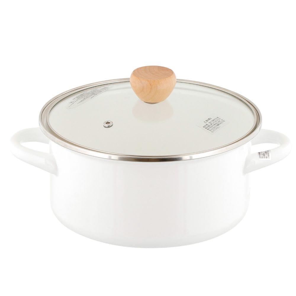 ベストコ 両手鍋 ホーロー キャセロール 20cm ガラス蓋付き IH ガス火対応 ホワイト NQ-0253 ブラン