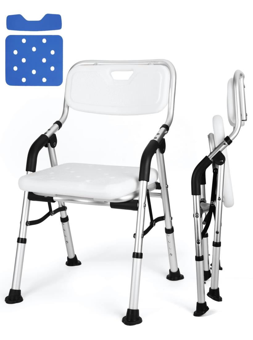 お風呂椅子 介護用 折りたたみ シャワーチェア 背もたれ付 風呂 椅子 介護 耐荷重150kg バスチェア 肘掛け付き 高さ4段階調節 アルミ合金製 軽量 丈夫 脚ゴムキャップ 転倒防止 組み立て簡単 取り外し可能 浴室 入浴用品 日本語説明書付