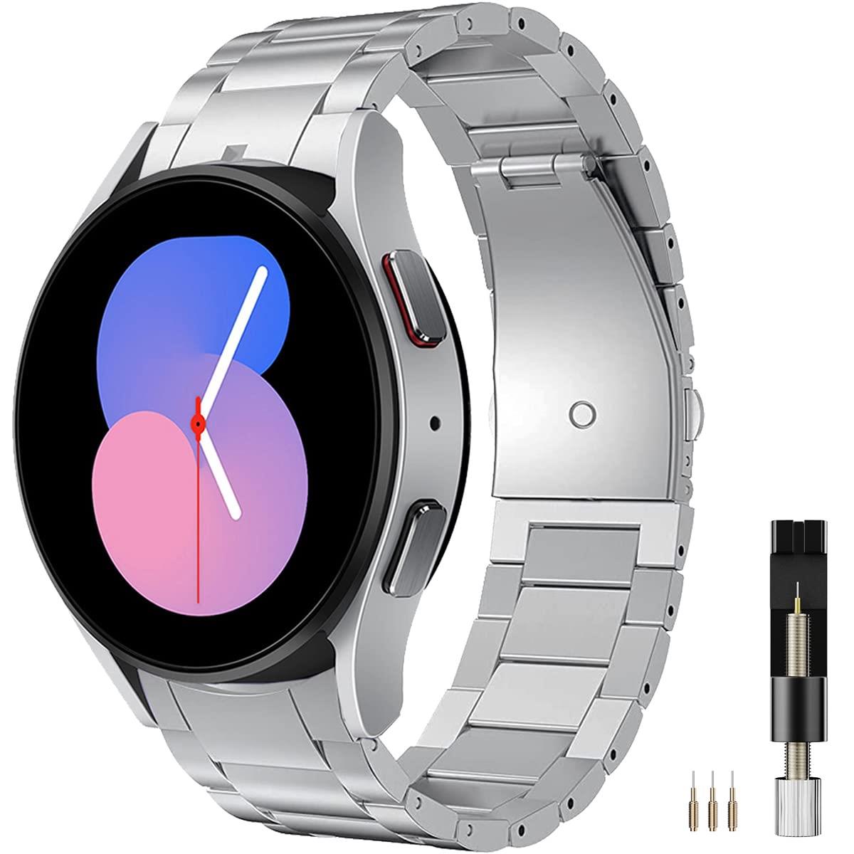 Miimall 【高級チタンバンド】 対応Galaxy Watch 6/5/watch 4/watch 4 classic チタンメタルバンド ギャラクシー ウォッチ5 pro ベルト ギャラクシー ウォッチ5 pro交換用バンド チタニウム製(チタン) Galaxy Watch 6バンド (シルバー)