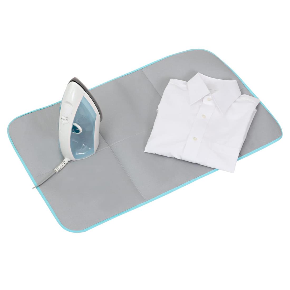 アストロ アイロンマット グレー×ライトブルー アルミコーティング アイロン台代わり 折りたたみ コンパクトに収納 610-13