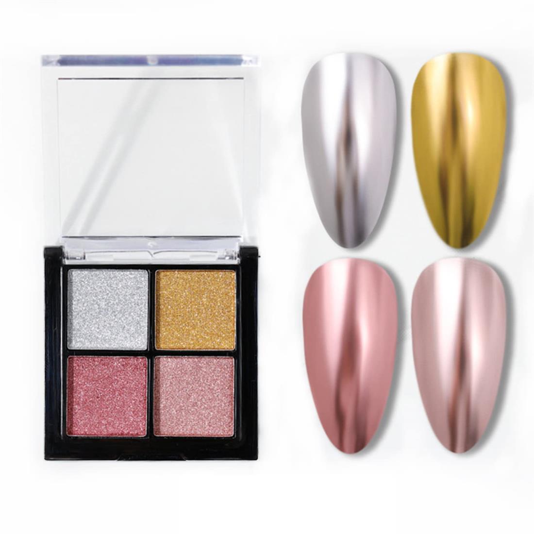 ミラーパウダー パレット 固形 ネイルパウダー 4色セット ミラーネイル パウダー ゴールド シルバー ピンク ネイルアート ジェルネイル レジン メタリックパ...