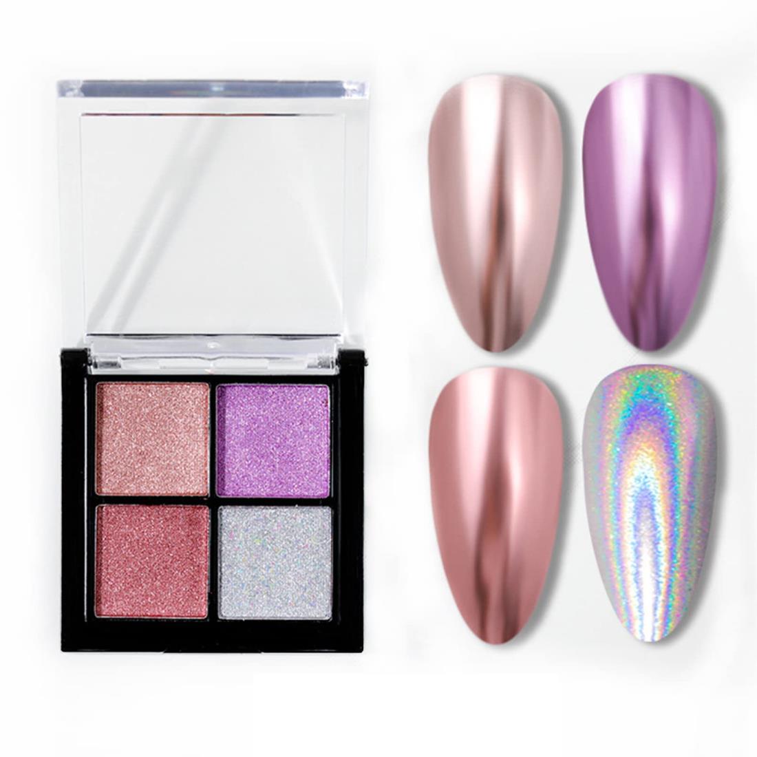 ミラーパウダー パレット 固形 ネイルパウダー 4色セット ミラーネイル パウダー ピンク シルバー ネイルアート ジェルネイル レジン メタリックパウダー チ...