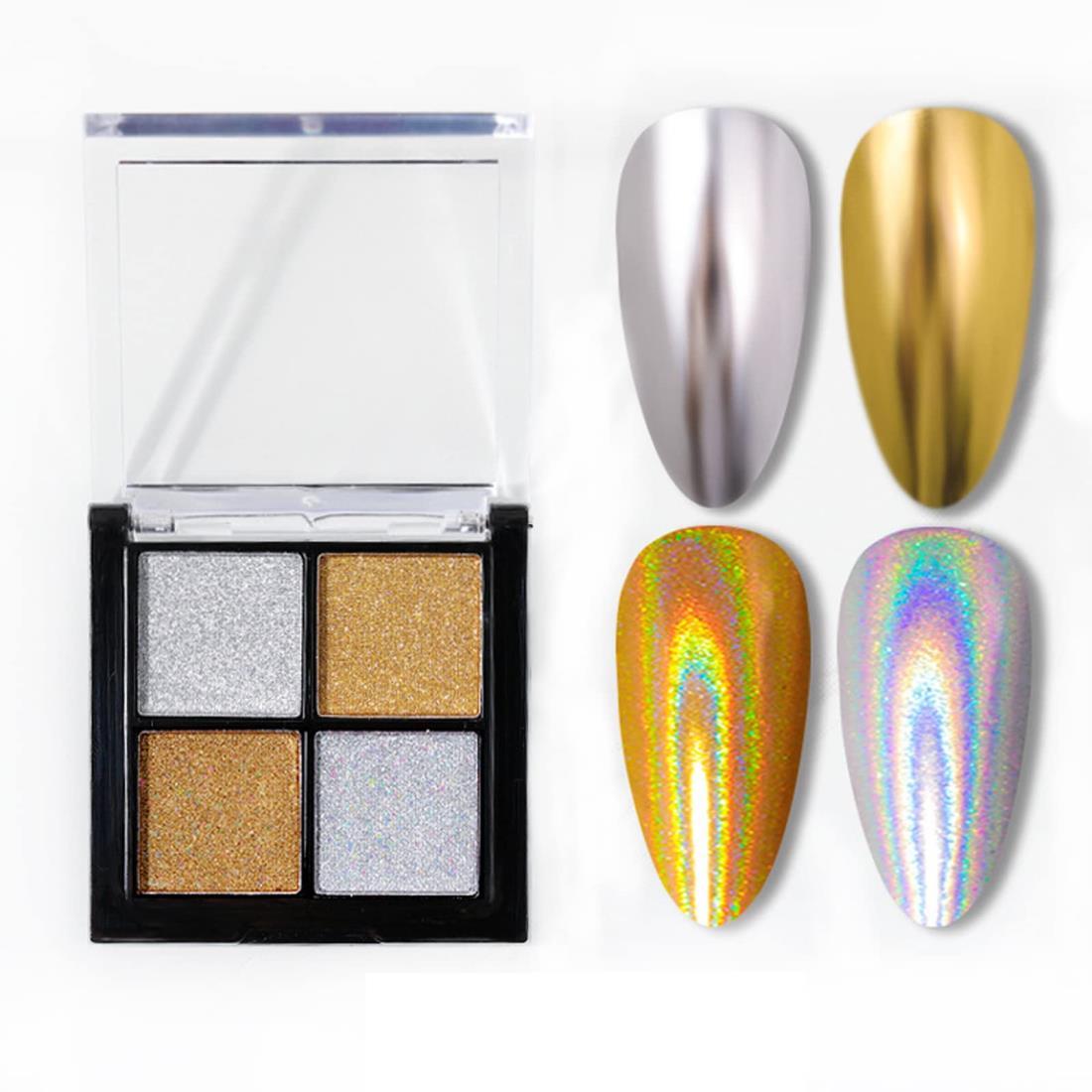 ミラーパウダー パレット 固形 ネイルパウダー 4色セット ミラーネイル パウダー ゴールド シルバー ネイルアート ジェルネイル レジン メタリックパウダー ...