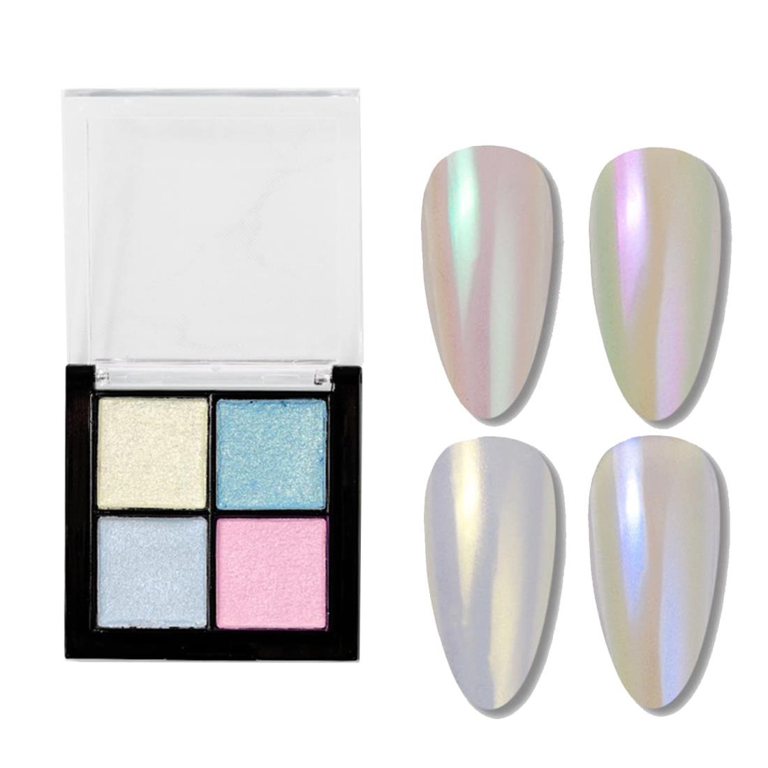 ミラーパウダー パレット 固形 ネイルパウダー 4色セット ミラーネイル パウダー ネイルアート ジェルネイル レジン メタリックパウダー チップ付き (G)