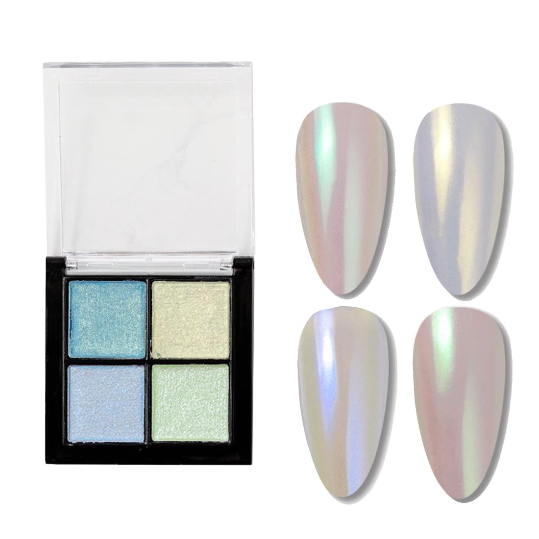 ミラーパウダー パレット 固形 ネイルパウダー 4色セット ミラーネイル パウダー ネイルアート ジェルネイル レジン メタリックパウダー チップ付き (J)