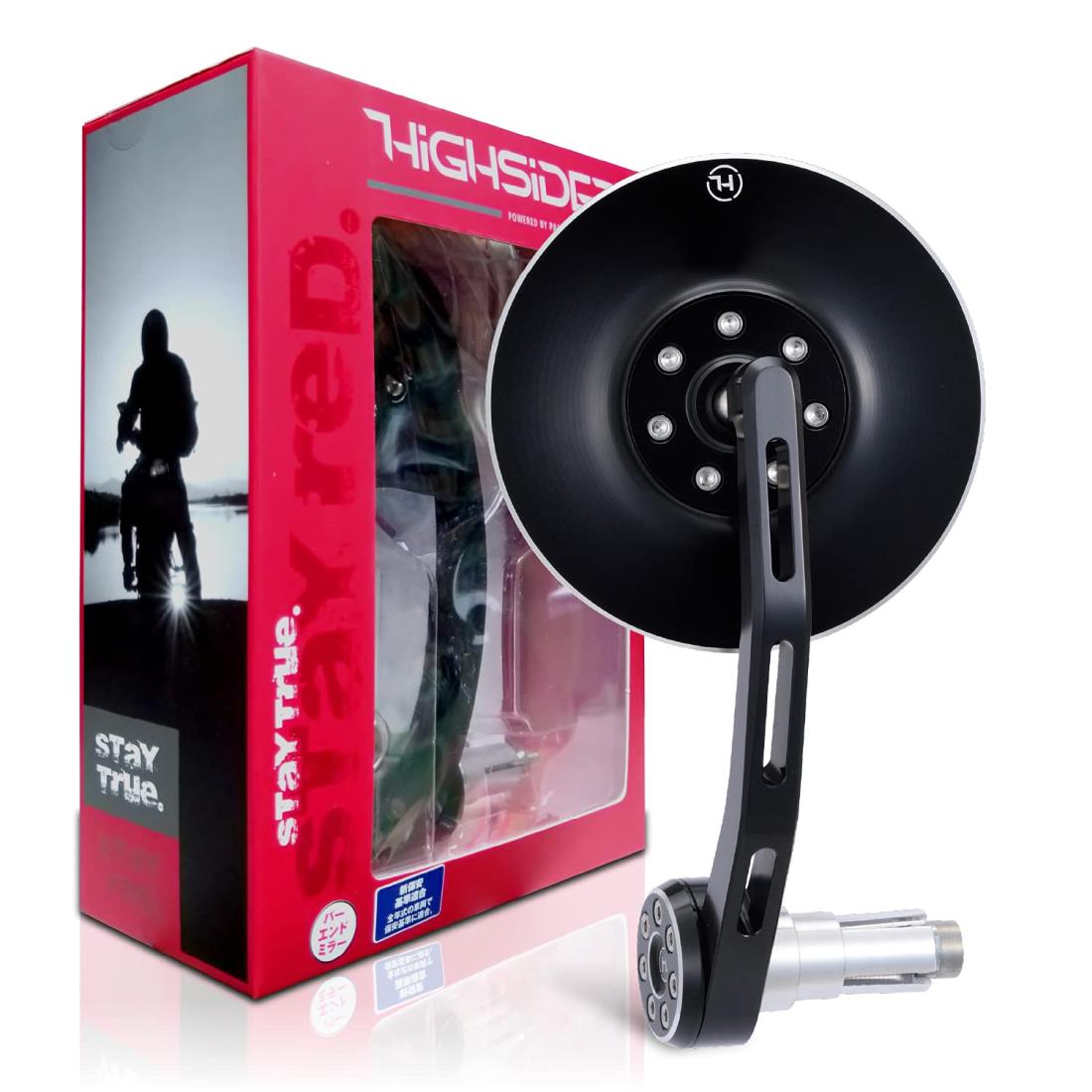 デイトナ(Daytona) HIGHSIDER(ハイサイダー) バイク用 バーエンドミラー 片側1本 アダプター付属 ハンドル内径12-22mm対応 新保安基準適合 ECE規格クリア コネロ ブラック 96692