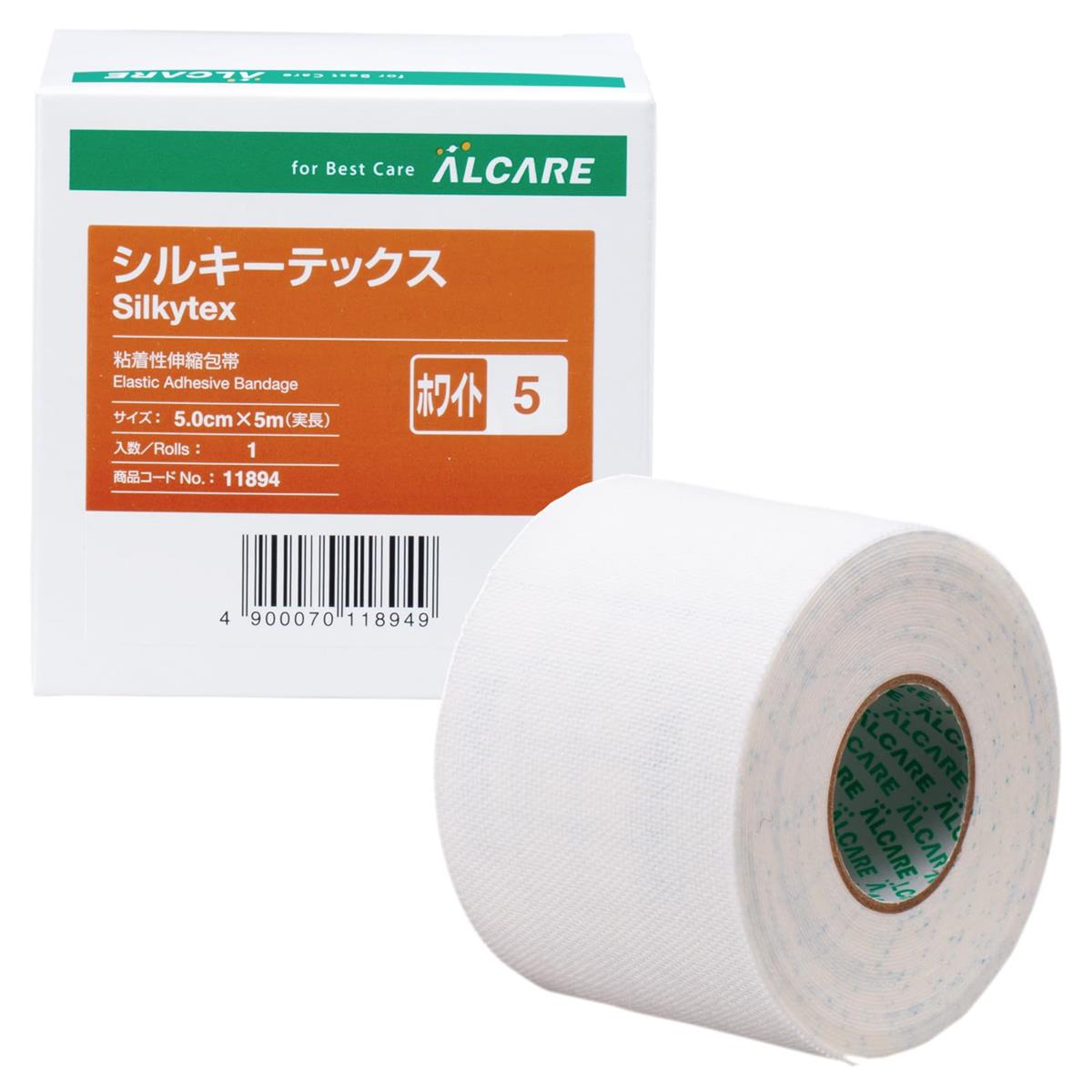 アルケア(Alcare) シルキーテックス 粘着性伸縮包帯 11894 ホワイト 6巻 5号(5.0cm×5m)