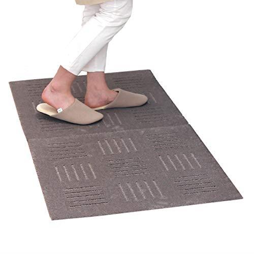 オカ ピタッと吸着! ジョイントキッチンマット ピタプラス ブリック 約60×60cm(2枚組)ブラウン (無地 ずれない 日本製 洗える 長方形)