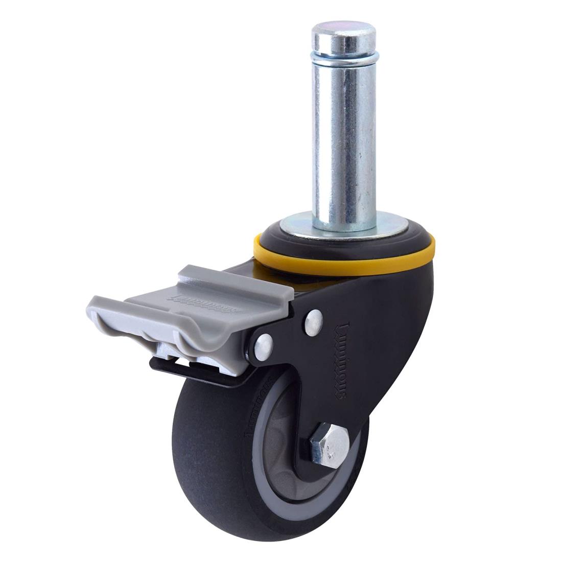 ドウシシャ ルミナス スチールラック足回りパーツ 高耐荷重エラストマーキャスター 差込式 L75ES-BKU 静音 床を傷つけない 車輪径75mm ストッパー付き 専用ポールにのみ差込可能 キャスター走行時耐荷重80kg ポール径25mm 頑丈