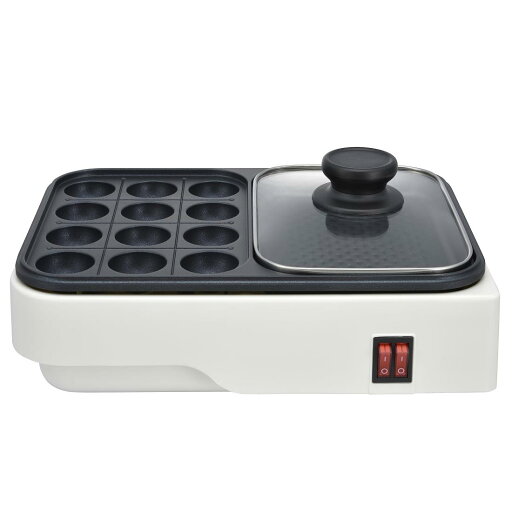 オーム(OHM) オーム電機 2WAYたこ焼きプレート(ガラスふた付/1000W/コード長1.4m/ホワイト) COK-YH100F-W オーム(OHM) オーム電機 2WAYたこ焼きプレート(ガラスふた付/1000W/コード長1.4m/ホワイト) COK-YH100F-W