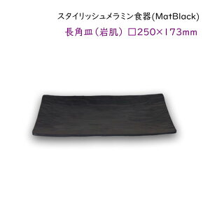 スタイリッシュ メラミン食器 (Mat Black)【長角皿（岩肌）】□250×173mm自然な岩肌を再現した表面が特徴
