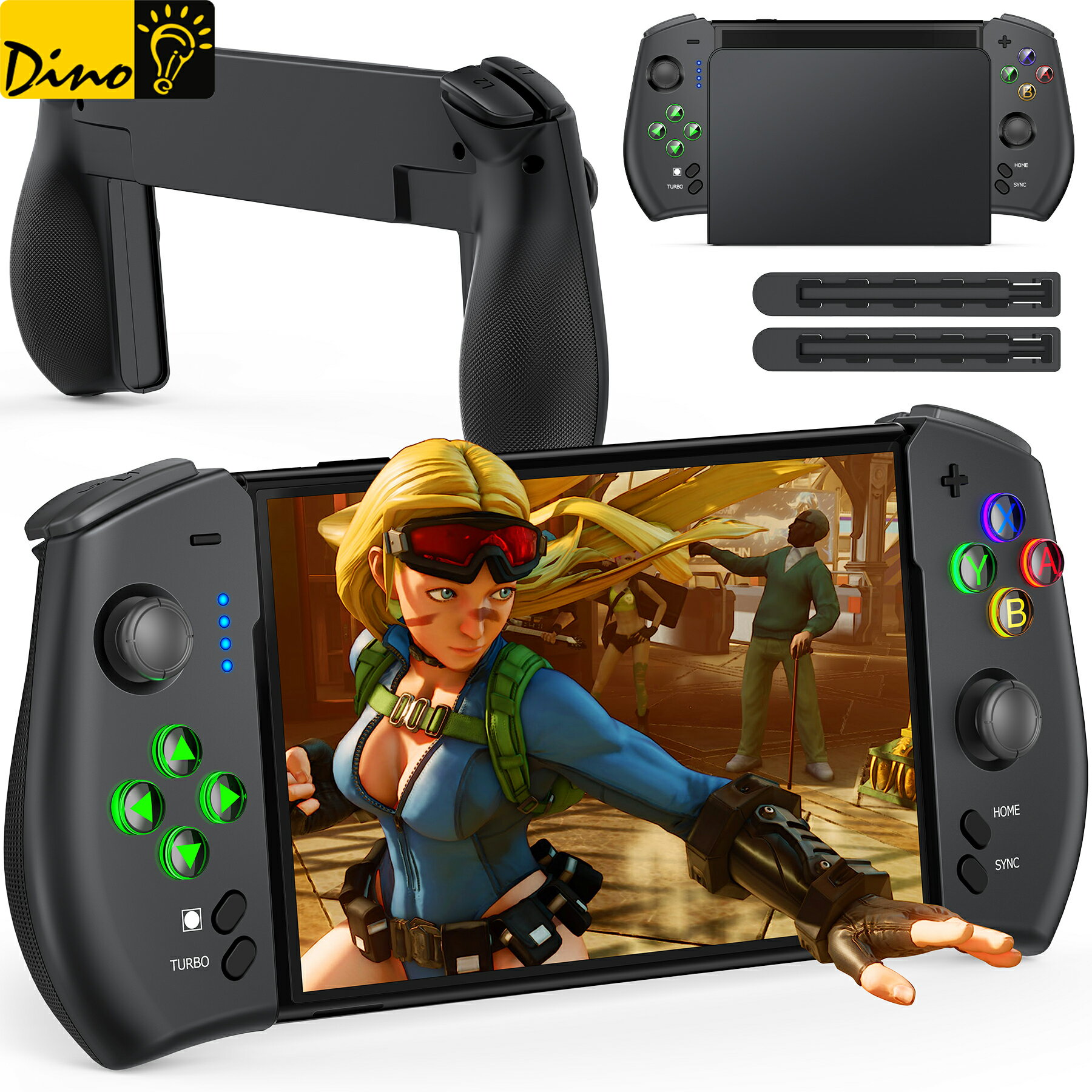 Switch コントローラー グリップ スイッチ プロコン グリップコントローラー DinoFire Tubro連射 ジャイロセンサー搭載 4段階振動 スリープ回復 Bluetooth接続 ブラック switch/有機el対応 一年保証 送料無料