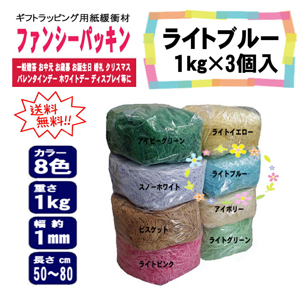 ファンシーパッキン ライトブルー 幅約1mm 1kg 3個入 紙パッキン カラーパッキン ペーパーパッキン ペ..