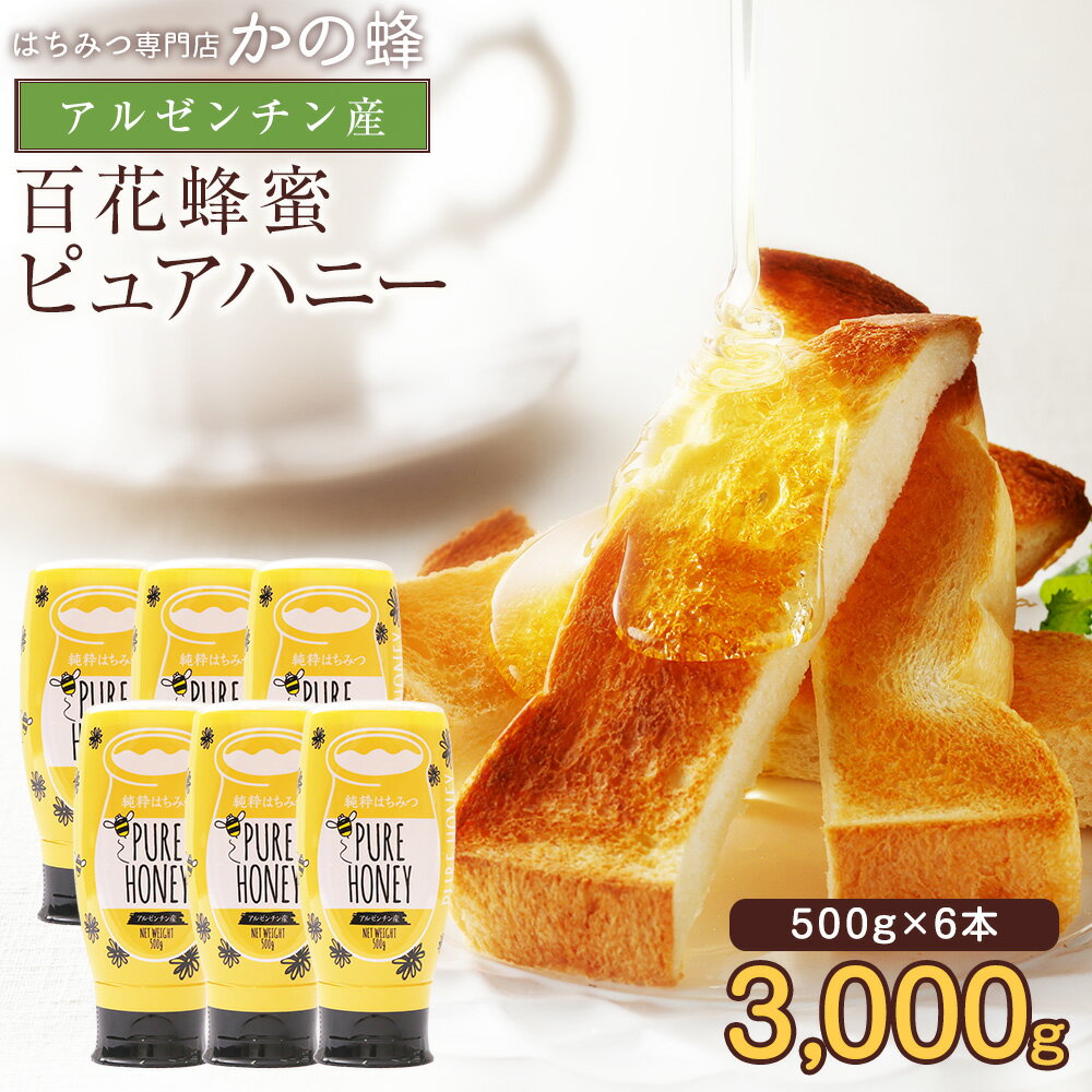 純粋はちみつPURE HONEY 500g×6本セット 完熟蜂蜜 アルゼンチン産 百花蜂蜜 プッシュボトル まとめ買い 蜂蜜専門店 かの蜂生はちみつ ..