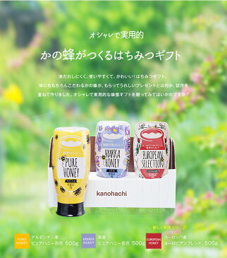 はちみつ ギフト　百花蜂蜜 お中元ギフトセット 送料無料 国産・ヨーロッパ産・アルゼンチン産百花はちみつ各500g（プッシュボトル）ピュアハニー3種セット お中元　夏ギフト 蜂蜜ギフト