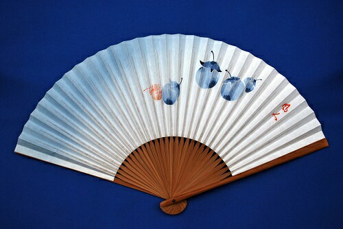 京風庵大むら 紳士用京扇子七寸五分手描春雨扇子 賀茂なす