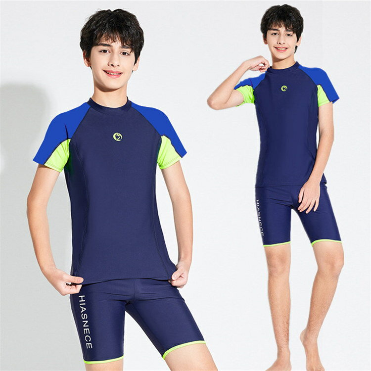 Rakuten - スクール水着 男の子 セパレート 水着 競泳水着 キッズ 半袖 トップス パンツ 2点セット UVカット 上下セット ラッシュガード 着やすい 子供 ジュニア 可愛い お洒落 競泳 水泳 授業用 UV対策 日焼け防止 小学生 中学生 露出控えめ